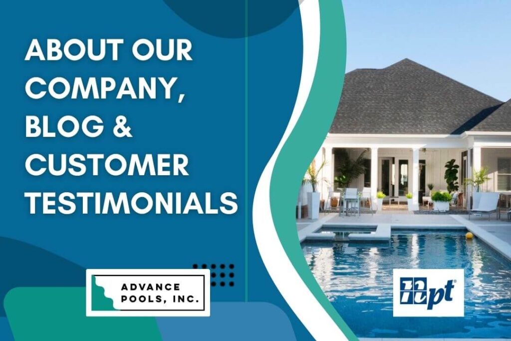 Mega Menu - About Our Company, Blog & Customer Testimonials - Advance Pools